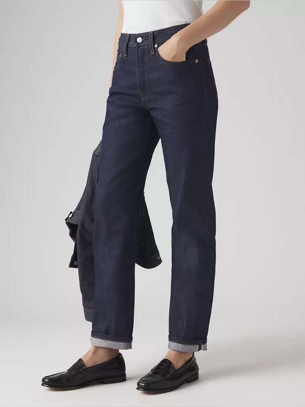 Levis 501 Selvedge Jeans Womens Size 29x32 Dark Wash Straight Leg Western NWT